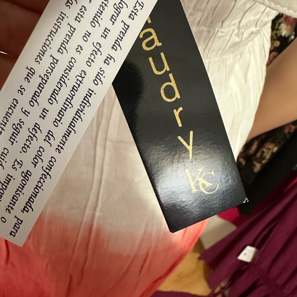 Chaudry Dress L  Red White Ombre Halter Maxi Boho Lace Smocked Back - Picture 4 of 7